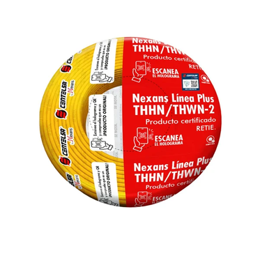 Rollo Cable CU Aislado THHN/THWN No 12 (100mts) Amarillo - Centelsa