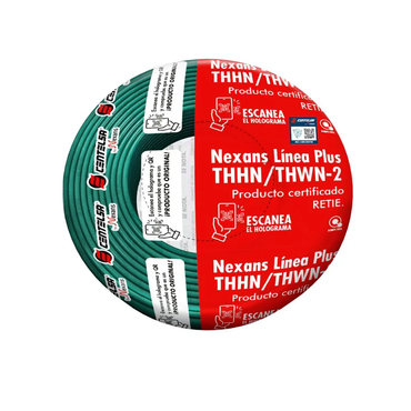 Rollo Cable CU Aislado THHN/THWN No 12 (100mts) Verde - Centelsa